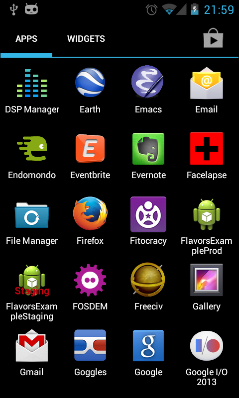 Android App drawer showing the two differents flavors